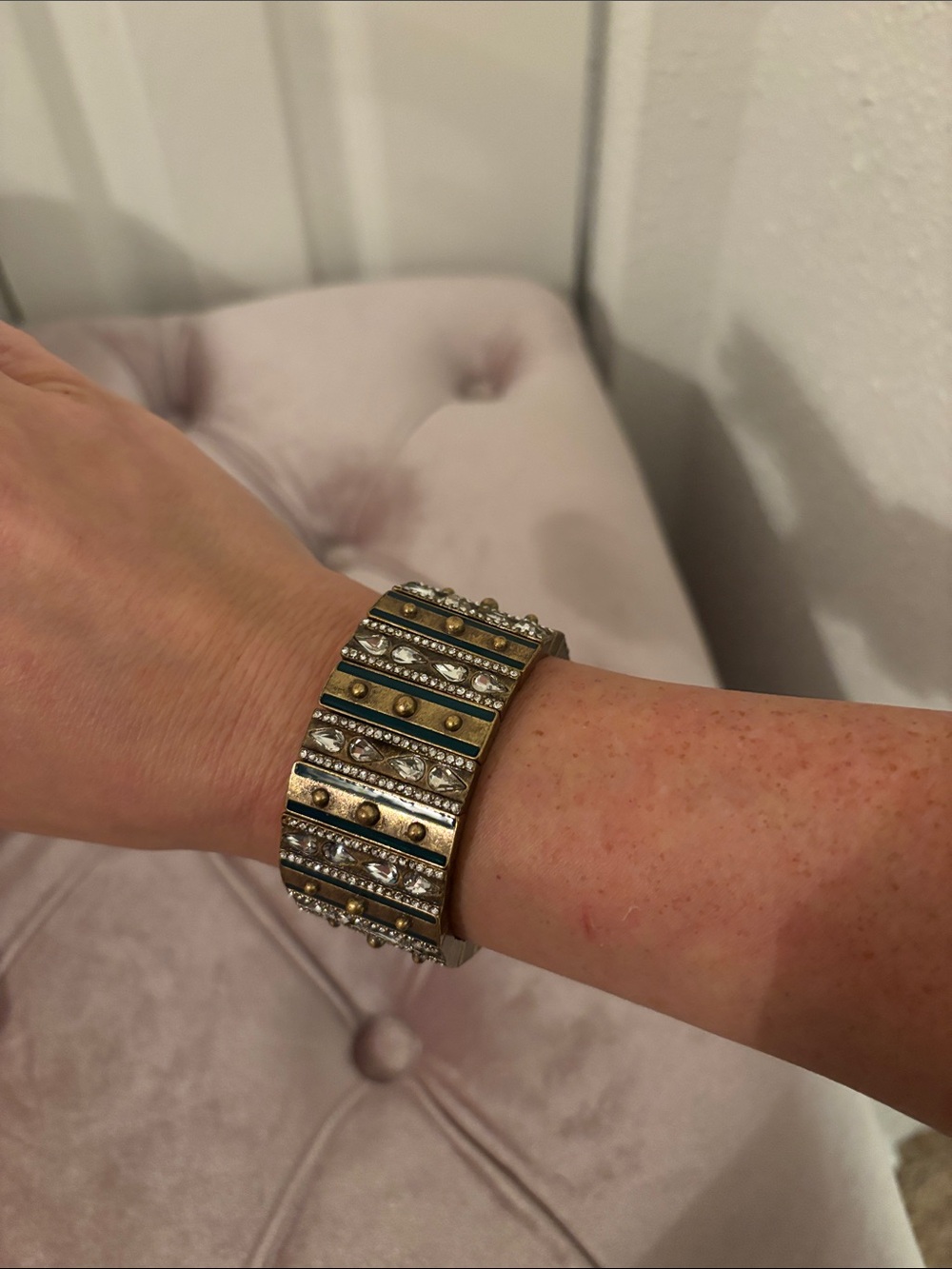 Rhinestone Accent Mixed Metal Stretch Bracelet